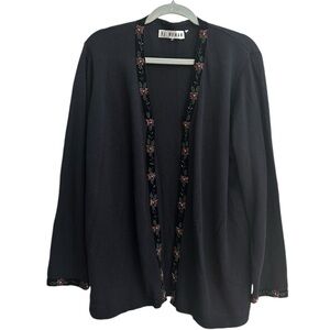 VJ Victoria Jones Beaded Cardigan Poinsettia Trim Black Christmas Sweater XL/1X